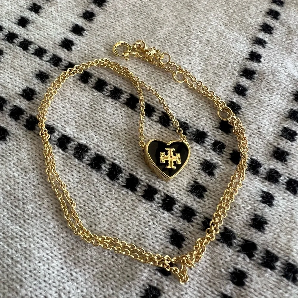 Tory Burch Necklace with Black Heart Logo Pendant